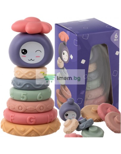 Сензорни блокове за деца, гумени меки креативни, Монтесори кула, пирамида 8 части